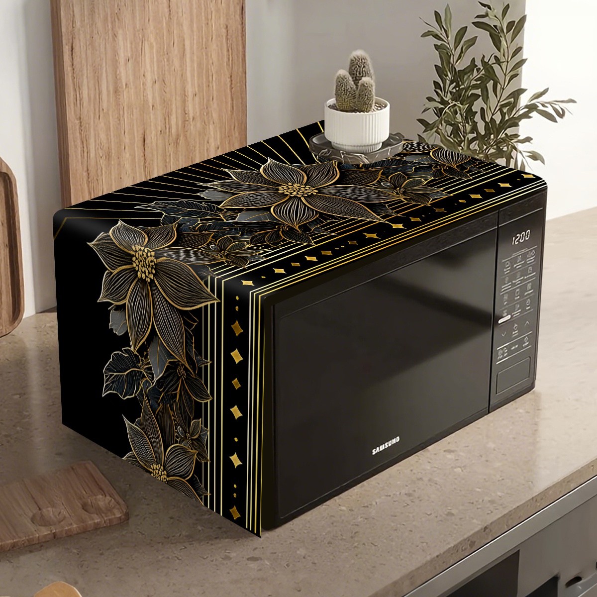 Kitchen Appliances Luxury - Luxury Black Gold Floral Microwave Dust